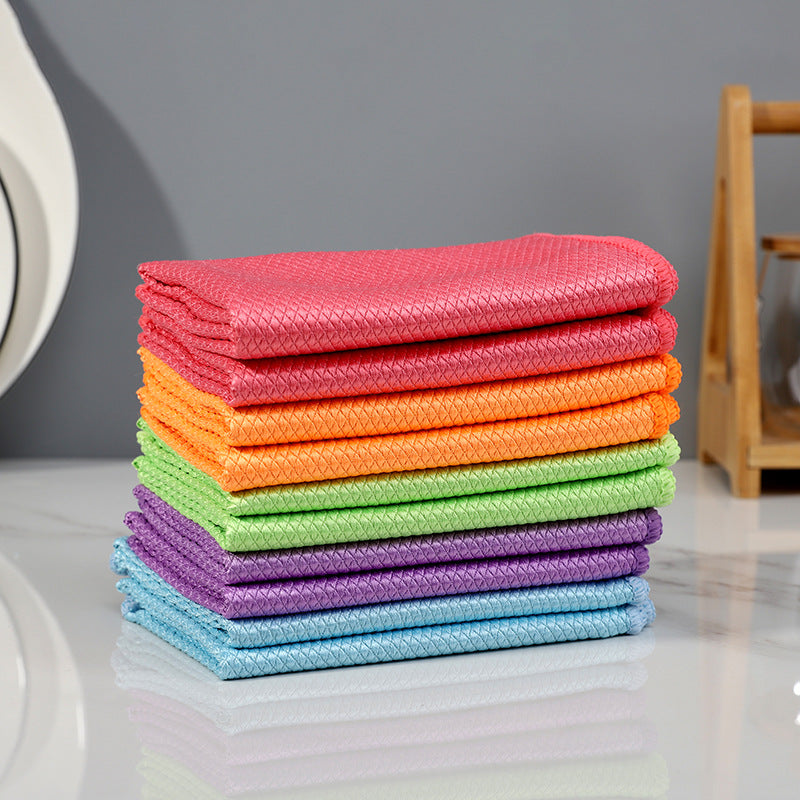 Fish Scale Grid Glass Cleaning Cloth Without Water Mark Kitchen Cleaning Towel Non-linting Scouring Pad