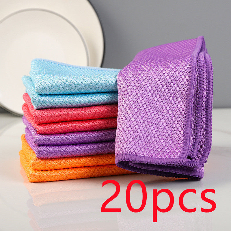 Fish Scale Grid Glass Cleaning Cloth Without Water Mark Kitchen Cleaning Towel Non-linting Scouring Pad
