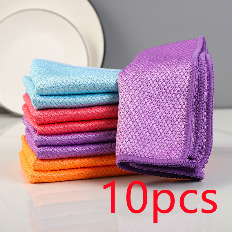 Fish Scale Grid Glass Cleaning Cloth Without Water Mark Kitchen Cleaning Towel Non-linting Scouring Pad