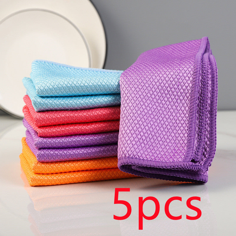 Fish Scale Grid Glass Cleaning Cloth Without Water Mark Kitchen Cleaning Towel Non-linting Scouring Pad