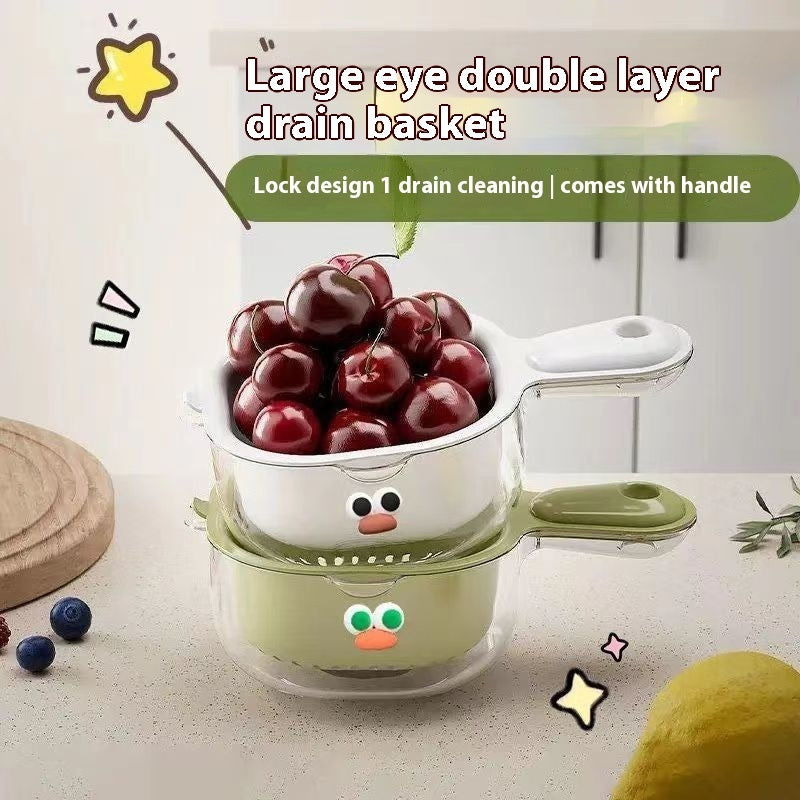 Double Drain Basket With Handle Kitchen Fruit Washing And Vegetable Washing Artifact Living Room Fruit Basket