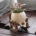 Smily Face Planter Pot Cute Resin Flower Head Planters for Indoor Outdoor Unique Sit Rocking Chair Succulent Pots Gift