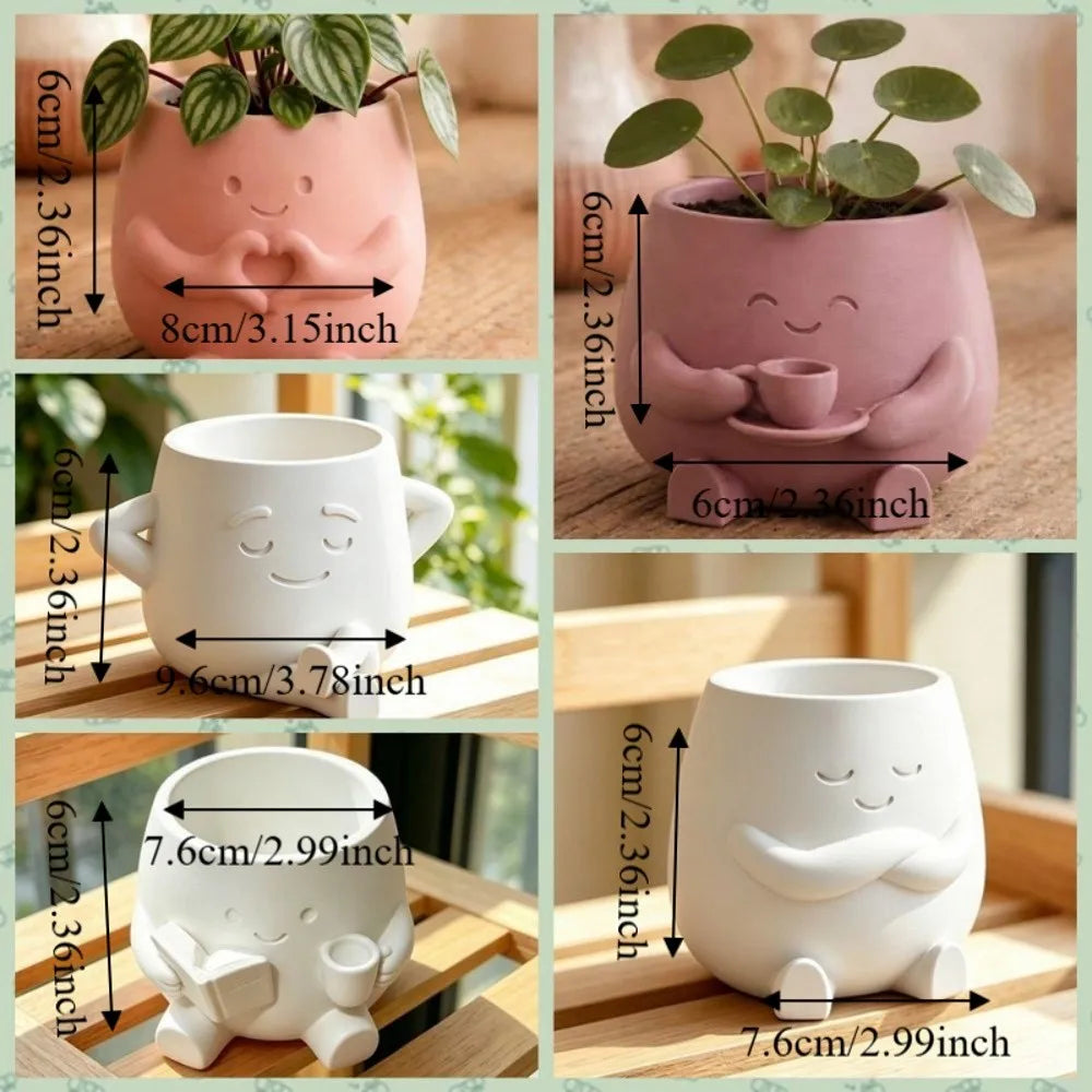 Novelty Mini Size Plant Pot 3D Printed Stylish Design Flowerpot Ornaments Holder Head Planter Garden Display