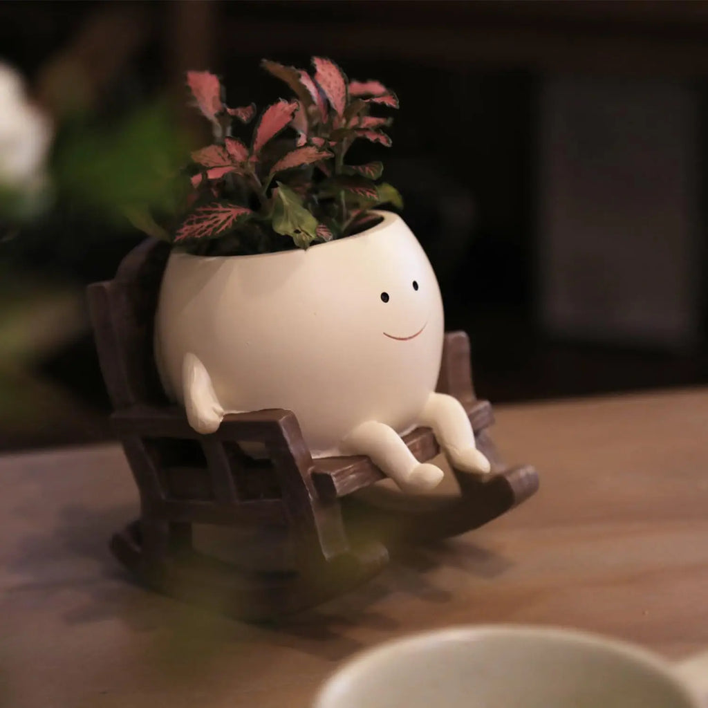 Smily Face Planter Pot Cute Resin Flower Head Planters for Indoor Outdoor Unique Sit Rocking Chair Succulent Pots Gift