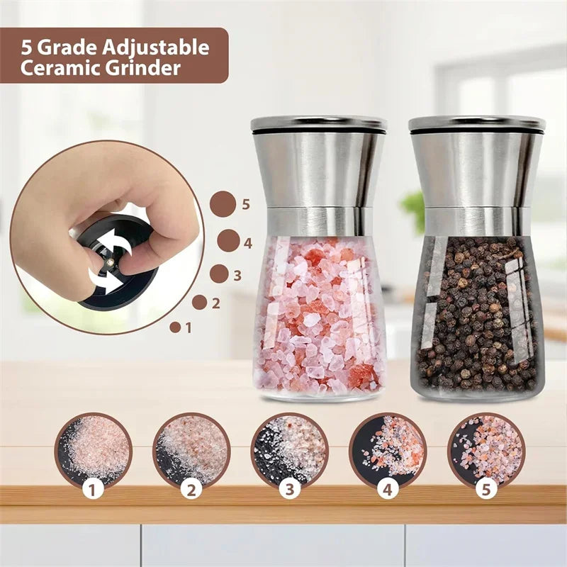 1/2pcs Manual Salt Pepper Grinder Pepper Grinder Salt Grinder Stainless Steel Salt and Pepper Shakers Kitchen Mills Accessories