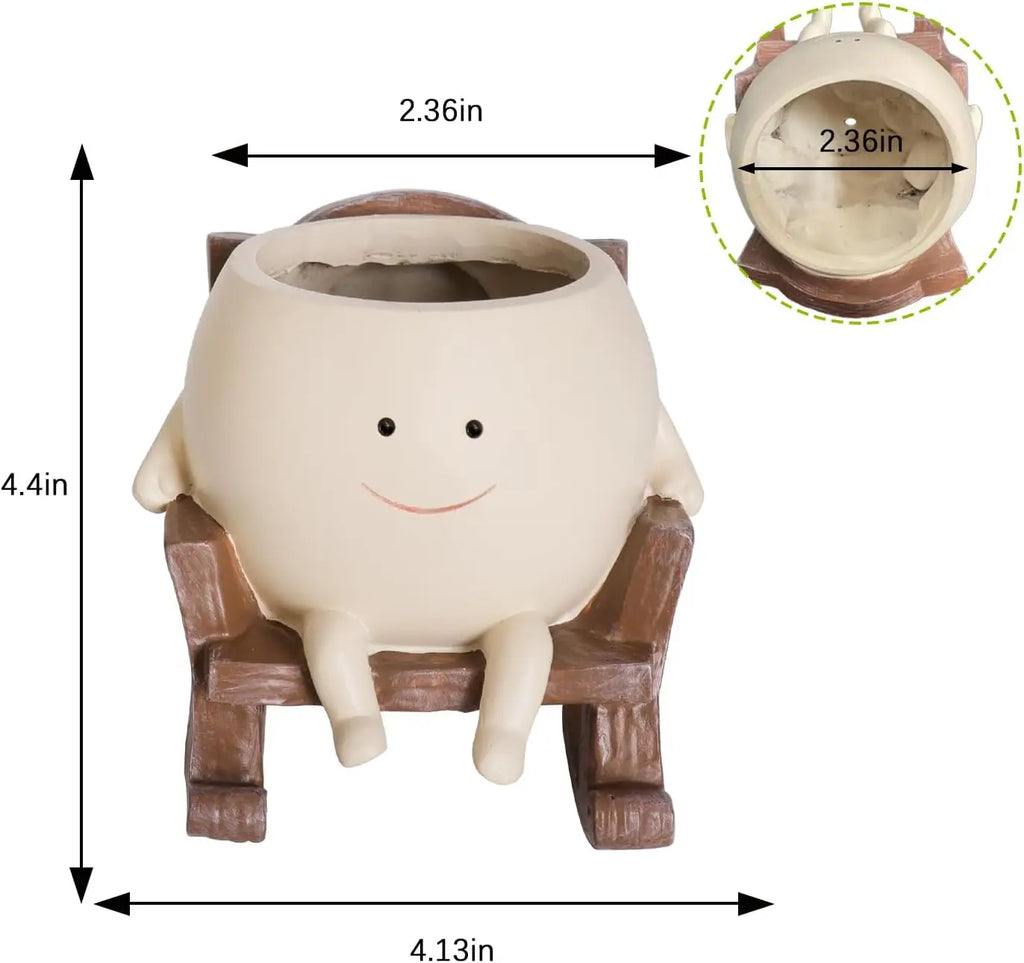Smily Face Planter Pot Cute Resin Flower Head Planters for Indoor Outdoor Unique Sit Rocking Chair Succulent Pots Gift