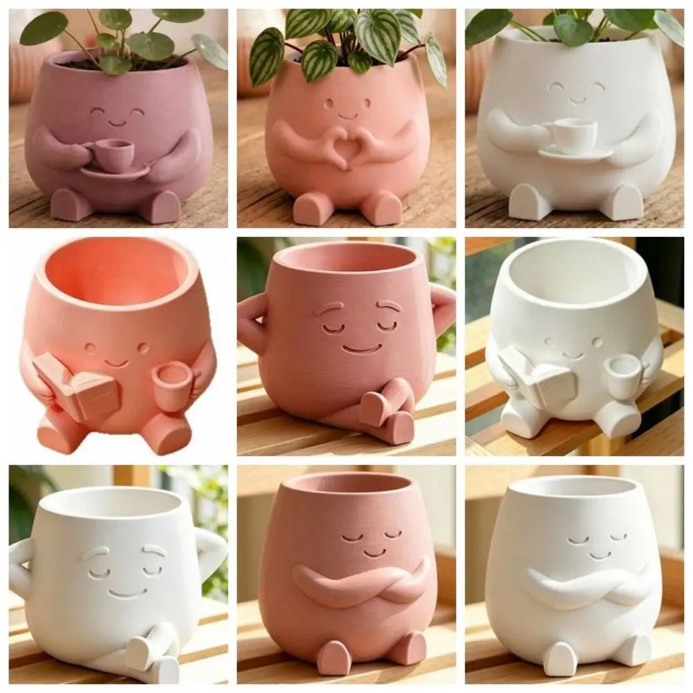 Novelty Mini Size Plant Pot 3D Printed Stylish Design Flowerpot Ornaments Holder Head Planter Garden Display